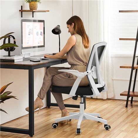 Yaheetech Mesh Office Chair with 90° Flip-up Armrests, White