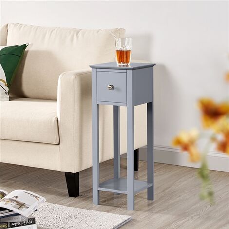 Yaheetech Minimalist Slim Bedside Table End Table, Gray