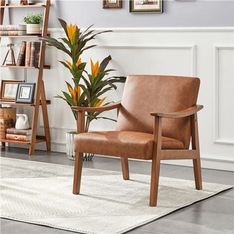 Yaheetech Modern Faux Leather Accent Chair Armchair With Solid