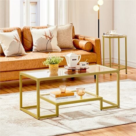 Yaheetech Modern Tempered Glass Coffee Table With Open Shelf Metal-frame Coffee Table, Gold