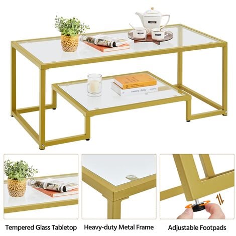 Yaheetech Modern Tempered Glass Coffee Table With Open Shelf Metal-frame Coffee Table, Gold