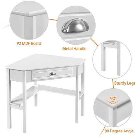 Yaheetech Corner Computer Desk with Storage Drawer & Shelves, White
