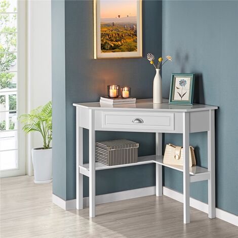 Yaheetech Corner Computer Desk with Storage Drawer & Shelves, White