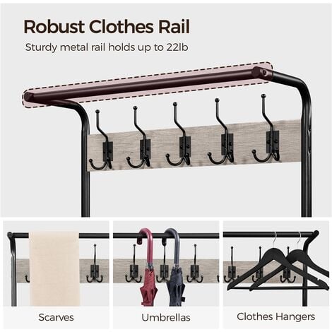 Yaheetech Heavy Duty Metal Coat Rack Stand Hall Tree Coat Hanger Stand, 182.5cm, Gray