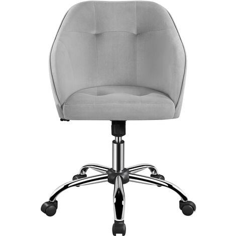Yaheetech Velvet Desk Chair for Home Office, Soft Height Adjustable and Swivel Computer Chair, Light Gray