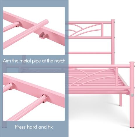 Yaheetech 3ft Single Metal Bed Frame with Cloud-inspired Design Headboard and Metal Bed Slats, Pink