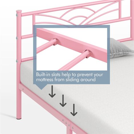 Yaheetech 3ft Single Metal Bed Frame with Cloud-inspired Design Headboard and Metal Bed Slats, Pink