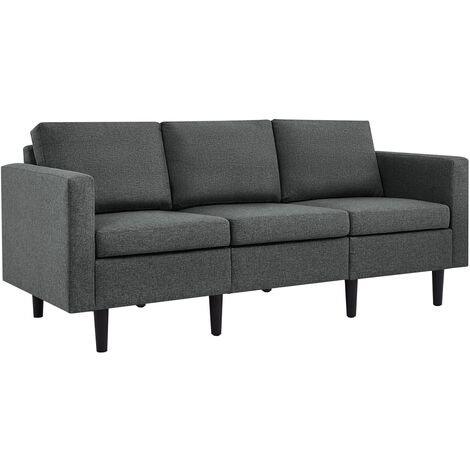 Yaheetech Contemporary 3-Seater Sofa Linen Fabric Upholstered Couch Sofa, Dark Gray