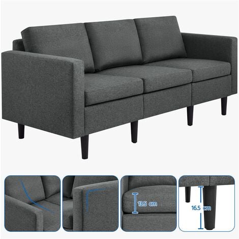 Yaheetech Contemporary 3-Seater Sofa Linen Fabric Upholstered Couch Sofa, Dark Gray