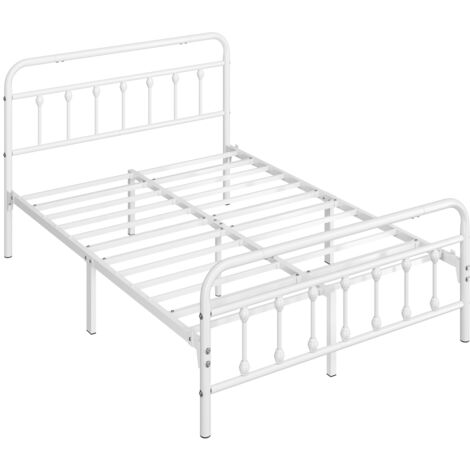 Yaheetech Classic Iron Platform Bed with High Headboard and Footboard, Strong Metal-Framed Bed with Storage, White