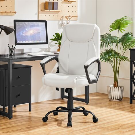Yaheetech High Back Executive Office Chair with Faux Leather Upholstered Seat & Arms, White