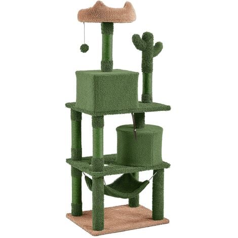 Yaheetech 62.5″H Cactus Cat Tree, Cat Furniture with Natural Sisal, Green/Brown