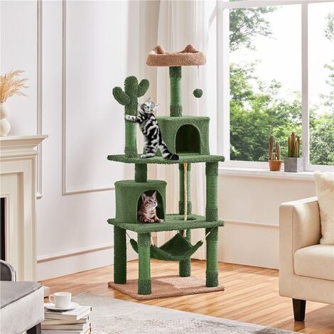 Yaheetech 62.5″H Cactus Cat Tree, Cat Furniture with Natural Sisal, Green/Brown