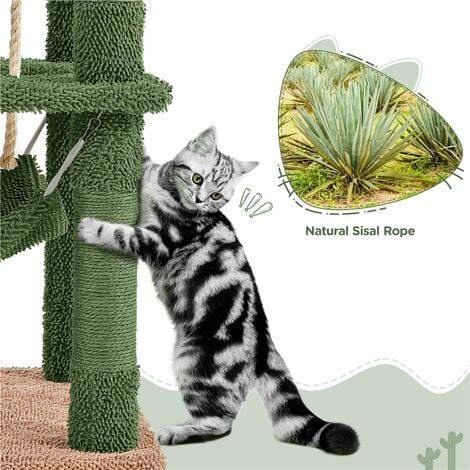 Yaheetech 62.5″H Cactus Cat Tree, Cat Furniture with Natural Sisal, Green/Brown