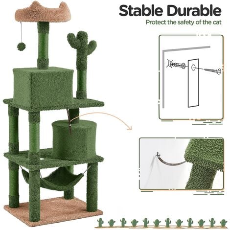 Yaheetech 62.5″H Cactus Cat Tree, Cat Furniture with Natural Sisal, Green/Brown