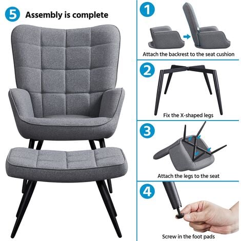 Yaheetech Modern Fabric Accent Chair And Ottoman Set, Dark Gray