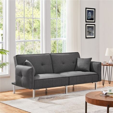 Yaheetech Convertible Sofa Bed Multipurpose Fabric Sofa Bed for Living Room/Bedroom, Dark Gray