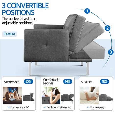 Yaheetech Convertible Sofa Bed Multipurpose Fabric Sofa Bed for Living Room/Bedroom, Dark Gray