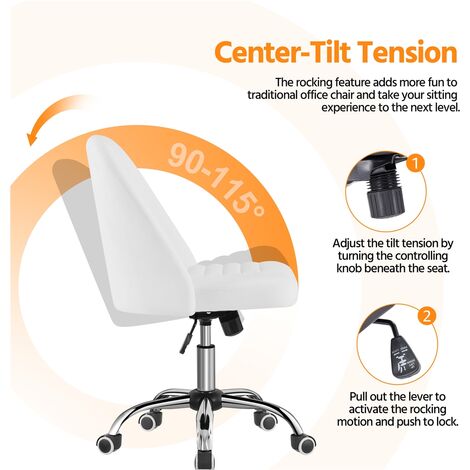 Yaheetech Mid Back Home Office Desk Chair Modern Tufted Armless Computer Chair Task Chair Vanity Chair, White