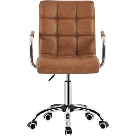 Yaheetech Adjustable Faux Leather Home Office Computer Desk Chairs Swivel Stool Chair on Wheels, Retro Brown
