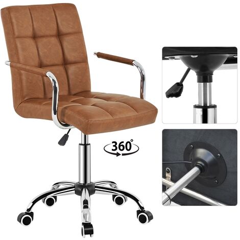 Yaheetech Adjustable Faux Leather Home Office Computer Desk Chairs Swivel Stool Chair on Wheels, Retro Brown