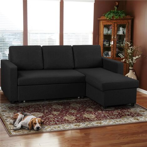 Yaheetech Reversible Sleeper Sectional Sofa with Chaise L Shaped Black