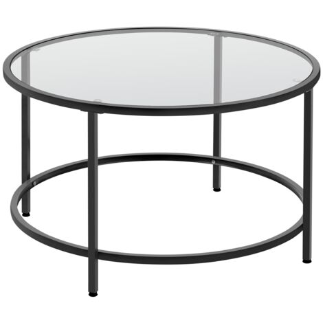 Yaheetech Tempered Glass Round Coffee Table with Protective Foot Pads, Black