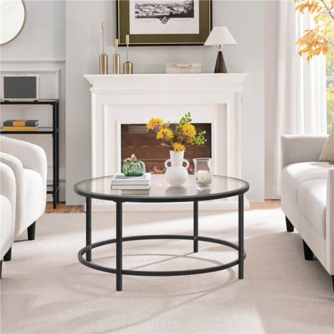Yaheetech Tempered Glass Round Coffee Table with Protective Foot Pads, Black