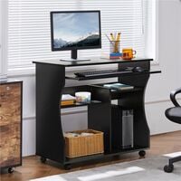 Yaheetech Wood Computer Desk Workstation Study PC Table Home Office Furniture with Wheels - Black - black