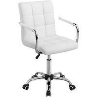 Yaheetech Adjustable Faux Leather Home Office Computer Desk Chairs Swivel Stool Chair on Wheels - White