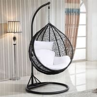 Yaheetech Rattan Hanging Swing Chair with cushion Wicker Beach Garden Hanging Hammock Seat - black