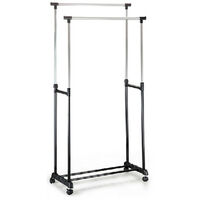 Yaheetech Double Clothes Rail Garment Coat Shirt Hanging Stand On Wheels with Shoe Rack