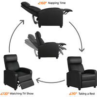 Recliner Arm chair Single Padded Seat PU Leather Sofa Lounge Home Living Room Theater Seating - Black