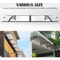 Yaheetech 120cm Door Canopy Transparent Awning Shelter Front Back Porch Outdoor Shade Patio Roof - Black - black