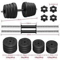 Yaheetech 30KG Adjustable Dumbbell Set with Solid Chrome Finish Bar for Man Workout Body Building Training - black