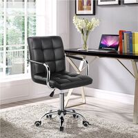 Yaheetech Adjustable Faux Leather Home Office Computer Desk Chairs Swivel Stool Chair on Wheels - Black