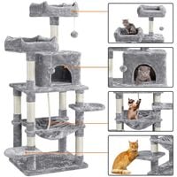 Yaheetech Multi Level Cat Tree Tower Cat Scratch Posts Activity Centre with Condo/Plush Perches/Scratching Post/Hammock for Medium/Large Cats,Light Grey - light gray