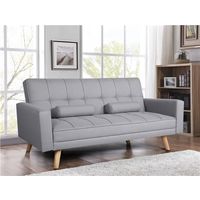 Yaheetech Fabric Padded Sofabed 3 Seater Durable Hardwood Frame,3 Inclining Positions Convertible Sofa Settee with Armrests and 2 Cushions for Living Room,Grey - gray