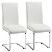 Set of 2 Dining Chairs Modern Faux PU Leather High Back & Chrome Legs Home/Kitchen/Cafe White