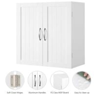 Yaheetech Bathroom Wall Cabinets/Cupboard with Double Door and Adjustable Shelf Kitchen/Toilet Storage/Organiser Unit 59.5 x 31 x 59.7cm White
