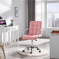 Yaheetech Adjustable Faux Leather Home Office Computer Desk Chairs Swivel Stool Chair on Wheels - Pink
