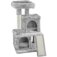 Yaheetech 3-Tier Cat Tree Tower, Cat Stand, Cat Scratching Post with Two Condos/Perches/Sisal Rope/Furball in Light Grey