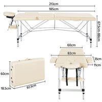 Yaheetech Adjustable Massage Table Folding Salon Beauty Bed Portable Spa Table with Headrest Armrest for Wellness Body Care Beige