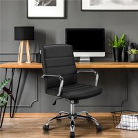 Yaheetech Mid-Back Office Chair with Arms 360¡ã Swivel PU Leather Office Executive Chair Seat Height Adjustable Chrome Plating Steel Base Black