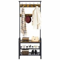 Yaheetech Metal Coat Rack Stand with 2 Shelves & 23 Ball-End Hooks, Hall Tree Coat Hanger Stand, Heavy Duty Coat Stand, 182.5cm, Rustic Brown - rustic brown