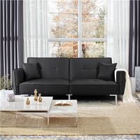 Fabric Sofa Bed 3 Seater Click Clack Sofa Couch Recliner Settee for Living Room/Bedroom with Arms&2 Cushions, Black
