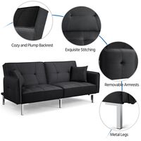 Fabric Sofa Bed 3 Seater Click Clack Sofa Couch Recliner Settee for Living Room/Bedroom with Arms&2 Cushions, Black