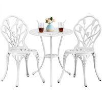 Garden Bistro Set Round Aluminum Patio Table with 2 Chairs - Outdoor Garden Furniture Set,White