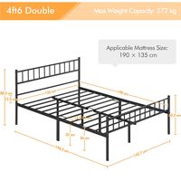 Yaheetech Double Metal Bed Frame with Large Storage Space for Adults Black 4ft6 Double
