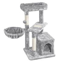 Yaheetech Multi-Level Cat Tree Tower, Activity Centre Cat Condo Furniture with Sisal-Covered Scratching Posts, Padded Plush Perch, Spacious Cat Cave & Basket, Light Gray - light gray